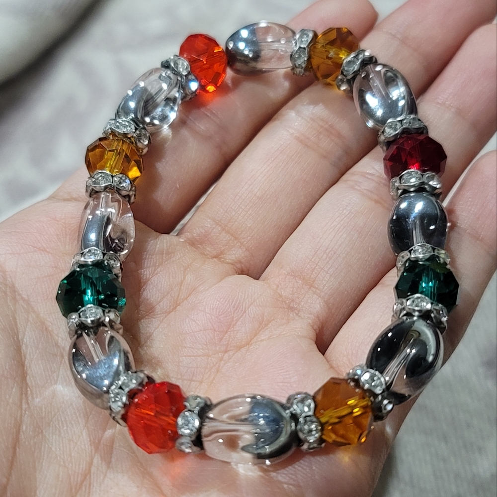 European Crystal Rainbow Multicolored Elastic Stretch Bracelet